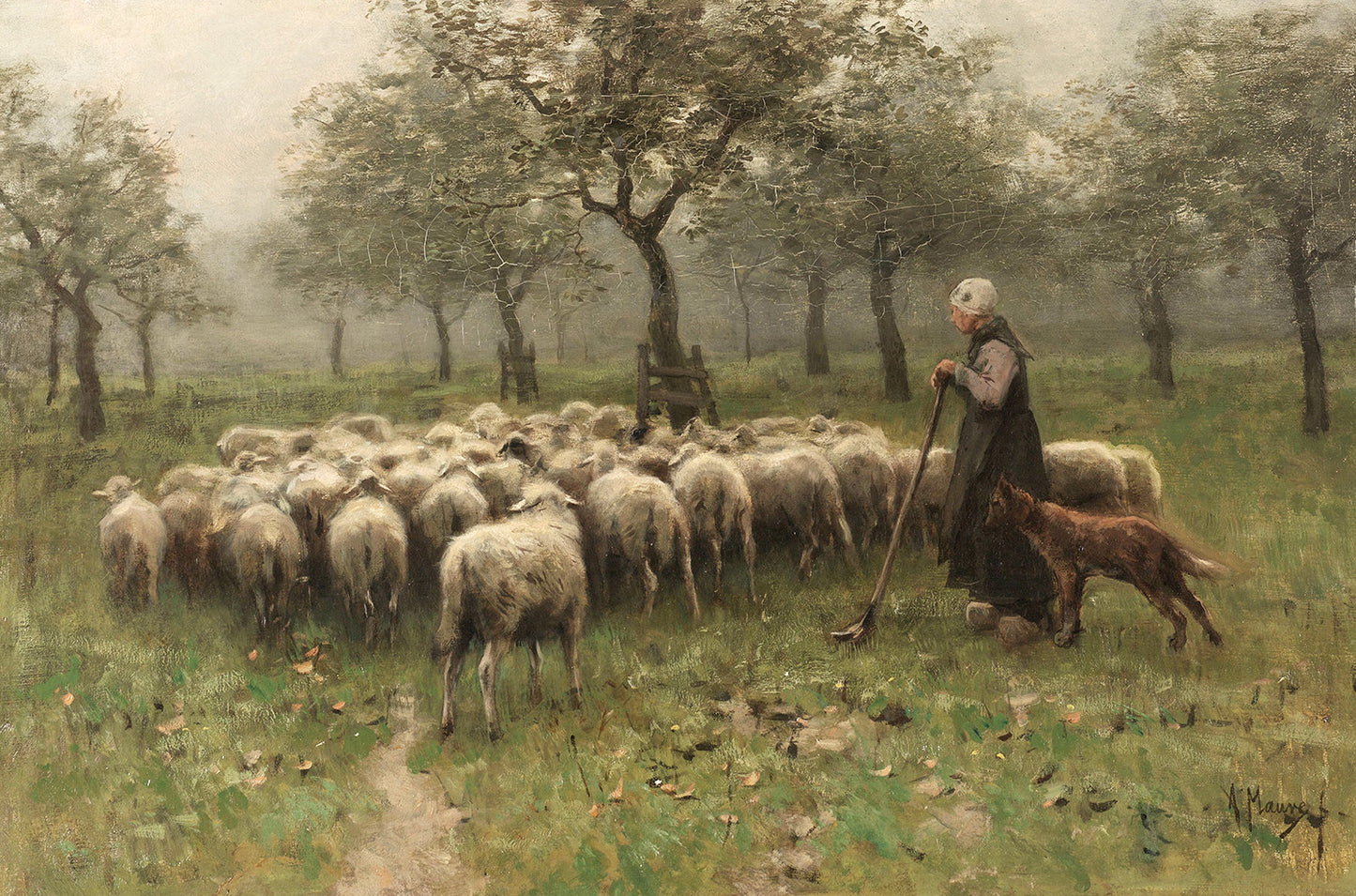 Shepherdness With Flock Vintage Art 014: Digital Download