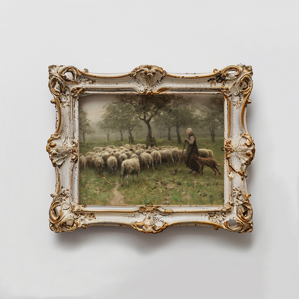 Shepherdness With Flock Vintage Art 014: Digital Download